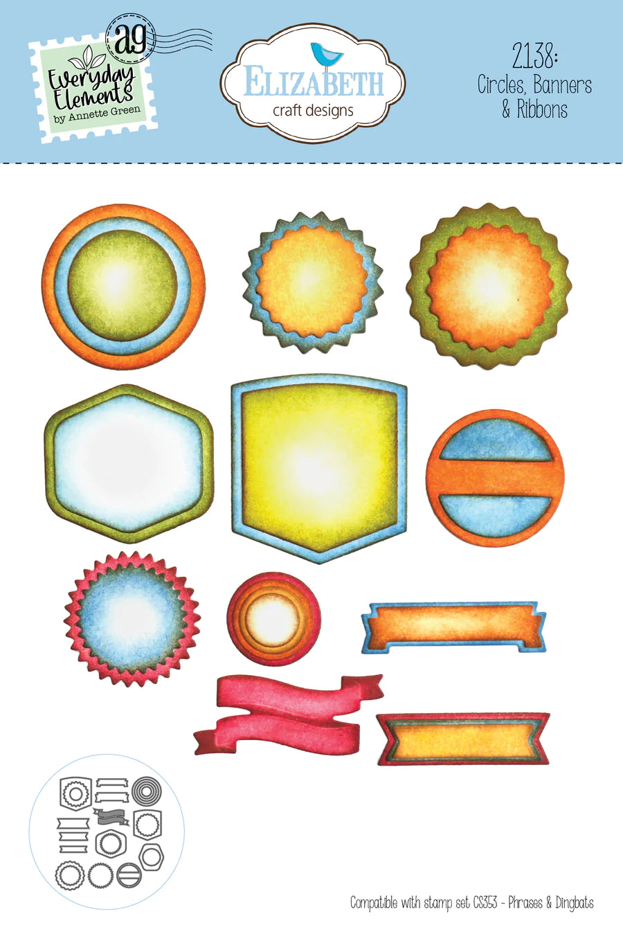 Elizabeth Craft Designs Everyday Elements Circles, Banners & Ribbons Metal Die Set